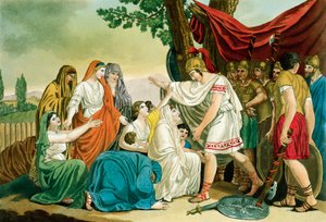 كوريولانوس ، بقلم جاك غراسيت دي سان سوفور (1757-1810) ، نقش من روما القديمة ، أو وصف تاريخي وتصويري لكل ما يتعلق بالشعب الروماني ، وجيشهم ، وعاداتهم ، وحياتهم الدينية والعامة بواسطة جاك غراسيت دي سانت سوفير