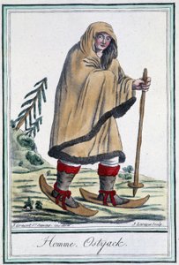 رجل أوستياك على التزلج - في "" Encyclopédie des voyages "بقلم Grasset Saint Sauveur ، محرر. باريس 1796 بواسطة جاك غراسيت دي سانت سوفير