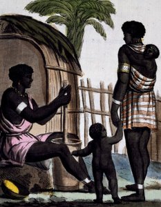 نساء إيسينيا يعملن في الأرز ، نقش ملون من رسم لبروس (نشط 1796) ، من موسوعة الرحلات ، بقلم جاك غراسيت دي سان سوفور (1757-1810) بواسطة جاك غراسيت دي سانت سوفير