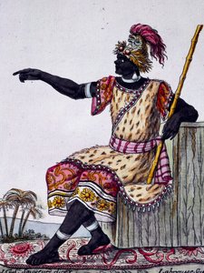 ملك لونغو ، نقش ملون من رسم لابروس (نشط 1796) ، من موسوعة الرحلات ، بقلم جاك غراسيت دي سان سوفور (1757-1810) بواسطة جاك غراسيت دي سانت سوفير