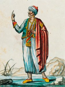 زي ذكر من الدول البربرية والإسلامية ، نقش ملون من رسم لبروس (نشط 1796) ، من Encyclopedie des Voyages ، بقلم جاك غراسيت دي سان سوفور (1757-1810) بواسطة جاك غراسيت دي سانت سوفير