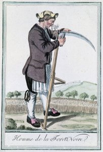 Man of the Black Forest, sharpening his fake for the harvest - in”” Encyclopedia of Voyages””” by Grasset St Sauveur, ed. Deroy, Paris