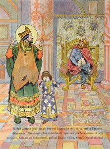 الملك داغوبيرت الأول (c.603-39) يضع بنطاله على الطريق الخطأ ، التوضيح من "فرنسا ، سون هيستوار" بقلم جي مونتورجويل ، ج .1910