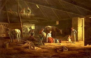 A Milkmaid ، Farmhands and Ploughing in A Barn بواسطة جاك لوران (دائرة) أغاس