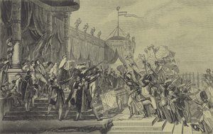 قام نابليون بتوزيع معايير النسر على الجيش الفرنسي ، 5 ديسمبر 1804 (نقش) بواسطة جاك لويس (بعد) ديفيد