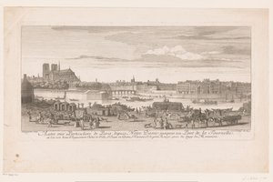 Gezicht op Parijs van de Notre Dame tot de Pont de la Tournelle منظر لباريس من نوتردام إلى Pont de la Tournelle (...) مأخوذ من Quai de Miramion (العنوان على الكائن) بواسطة Lodewijk XV (ملك فرانكريك)