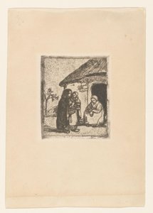 امرأتان وطفل أمام منزل Little Beggar Woman (العنوان الأصلي) بواسطة جاكوب سميتس