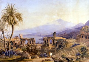 تاورمينا في صقلية: الآثار وإيتنا. رسم جاكوب سوتر حوالي عام 1850. بواسطة جاكوب سوتر