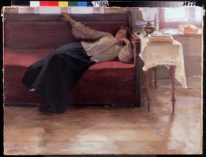 "أحلام" شابة متأمل مستلقية على الأريكة. رسم ياكوف كالينيتشينكو (1869-1938) 1904 الدولة الإقليمية الأولى متحف بوزالوستين للفنون ، رياسان