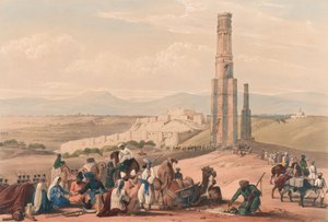 حصن وقلعة غوزني والمينار ، حوالي عام 1839 (مطبوعة حجرية ، ملونة)