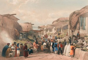 "الشارع الرئيسي في البازار في Caubul in the Fruit Season" حوالي عام 1839 (طباعة حجرية ، ملون)