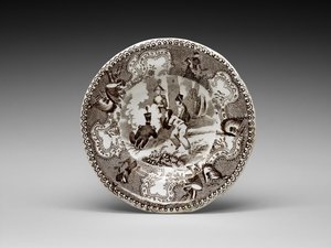 طبق الكأس ، ج. 1837-1856 (خزف مطلي بالرصاص مع طباعة نقل) بواسطة جيمس (Attr.to) الزان