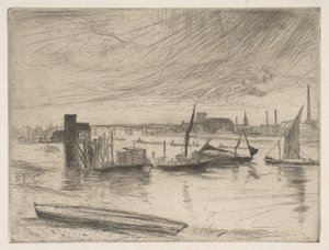الصباح الباكر ، Battersea Battersea Dawn Cadogan Pier ، 1861. بواسطة جيمس أبوت ماكنيل ويسلر