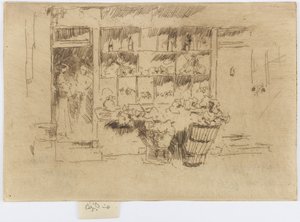 متجر بائع الخضار الصغير، تشيلسي، 1884-1886 (حفر بالحبر على ورق) بواسطة جيمس أبوت ماكنيل ويسلر