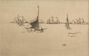 الأسطول: مساء ، من مجموعة من اثني عشر نقشًا بعنوان الاستعراض البحري ، 1887 بواسطة جيمس أبوت ماكنيل ويسلر
