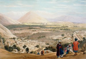 كابول من القلعة ، تظهر المدينة القديمة المسورة ، الحرب الأنغلو-أفغانية الأولى 1838-1842