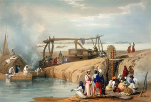 عجلة فارسية ترفع الماء من نهر سوتليج ، البنجاب ، 1842