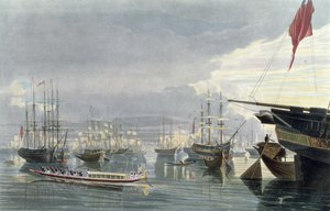 منظر للنهر والشحن ومدينة كالكوتا ، بالقرب من رصيف سميثس ، 1837 ، نقشه روبرت هافيل الأصغر (1793-1878) (أكواتينت)