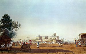 بازار لال والكنيسة البرتغالية ، كلكتا ، نقشها روبرت هافيل ، حانة. 1824