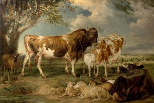 الثور والبقرة والعجل في المناظر الطبيعية ، 1837 بواسطة جيمس تشارلز وارد