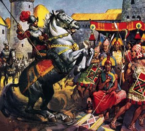 الإسباني وزعيم الإنكا (غواش على ورق)
