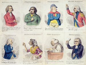 8 نقوش صغيرة تصور بلاغة ، نشرتها هانا همفري في عام 1795 (النقش الملون يدويًا) بواسطة جيمس جيلراي