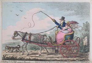 كوكني وزوجته ذاهبين إلى وايكومب ، نشرتها هانا همفري في عام 1805 (النقش الملون يدويًا باستخدام أكواتنت)