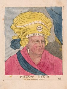 Cheyt Sing في ثوبه الشرقي ، الحانة. 1786 (نقش ملون)