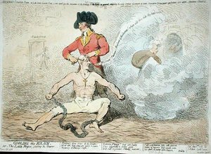 تبريد الدماغ ، أو العمدة الصغير يحلق ماكينة الحلاقة ، الذي نشره جيه أيتكين في عام 1789 (نقش ملون يدويًا) بواسطة جيمس جيلراي