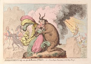 السحر الذي شوهد مؤخرًا على جبال ويلز أو Shon-ap Morgans Reconcilement to the Fairy Princess، pub. 1796 (نقش ملون)
