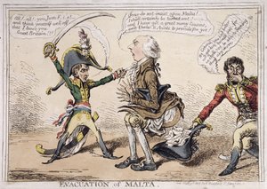 إخلاء مالطا ، نشرته هانا همفري عام 1803 (نقش يدوي)