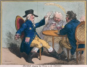 هوميروس يغني آياته إلى الإغريق ، التي نشرتها هانا همفري في عام 1797 (النقش الملون يدويًا)