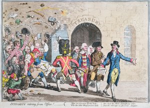 اعتزال النزاهة من المكتب ، نشرته هانا همفري في عام 1801 (النقش الملون يدويًا باستخدام aquatint)