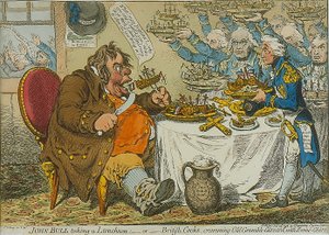 جون بول أخذ غداء ، 1798 (النقش الملون)