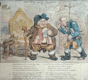 John Bull and the Alarmist ، الذي نشرته هانا همفري في عام 1803 (نقش ملون يدويًا) بواسطة جيمس جيلراي