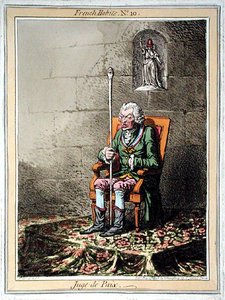 Juge de Paix ، اللوحة 10 من "العادات الفرنسية" التي نشرتها هانا همفري عام 1798 (نقش ملون) بواسطة جيمس جيلراي