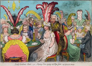 روت ليدي جوديفا ، أو Peeping-Tom التجسس على البابا جوان ، نشرته هانا همفري في عام 1796 (النقش الملون يدويًا)