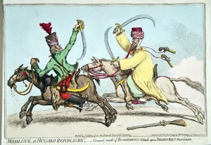 Mamlouk et Hussard Republicain ، أو النتيجة العامة لهجوم بونابرت على حارس إبراهيم بك الخلفي ، نشرته هانا همفري في عام 1799 (النقش اليدوي) بواسطة جيمس جيلراي