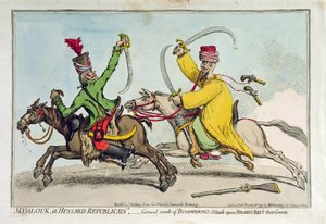 Mamlouk et Hussard Republicain ، أو النتيجة العامة لهجوم Bonaparte على إبراهيم بك (1735-1817) الحرس الخلفي ، نشرته هانا همفري في 1799 (النقش اليدوي)