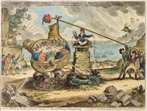 علماء الرياضيات السياسيون يهزون نصف الكرة العريض برودبوتوم ، نشرته هانا همفري في عام 1807 (النقش والنقش)