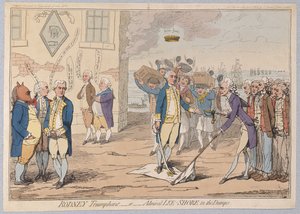 Rodney Triumphant أو Admiral LeeShore in the Dumps ، حانة 1782 (نقش ملون باليد) بواسطة جيمس جيلراي