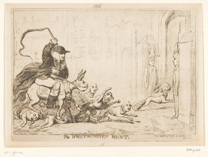 كارتون على وارن هاستينغز 1788 وستمنستر هانت (العنوان على الكائن) بواسطة جيمس جيلراي