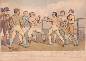 المعركة الشهيرة بين ريتشارد همفريز ودانيال ميندوزا ، 9 يناير 1788 ، حانة. 1788 (نقش ملون) بواسطة جيمس جيلراي
