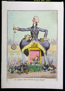 The Giant Factotum يسلي نفسه ، نشرته هانا همفري في عام 1797 (النقش الملون يدويًا)