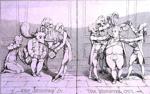 The Minister In - The Minister Out ، الذي نشره ويليام همفري عام 1782 (حفر) بواسطة جيمس جيلراي