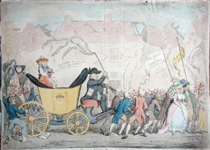 مدخل المحيط الهادي لإيرل وولف إلى بلاكهافن ، الذي نشرته هانا همفري عام 1792 (نقش ملون يدويًا) بواسطة جيمس جيلراي