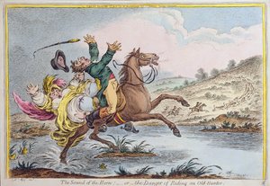 صوت القرن ، أو خطر ركوب صياد قديم ، نشرته هانا همفري في عام 1807 (النقش الملون يدويًا) بواسطة جيمس جيلراي