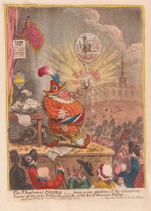 The Theatrical Bubble: كونها عينة جديدة من السلطات المدهشة من Politico-Punchinello العظيمة في فن النفخ الدرامي ، الحانة. 1805 (نقش يدوي) بواسطة جيمس جيلراي