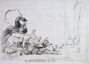 The Westminster Hunt ، تم نشره بواسطة 1788 (نقش ملون يدويًا) بواسطة جيمس جيلراي
