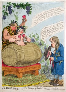 The Wine Duty أو The Triumph of Bacchus and Silenus with John Bull&39;s Remonstrance ، نشرته Hannah Humphrey في عام 1796 (النقش اليدوي)